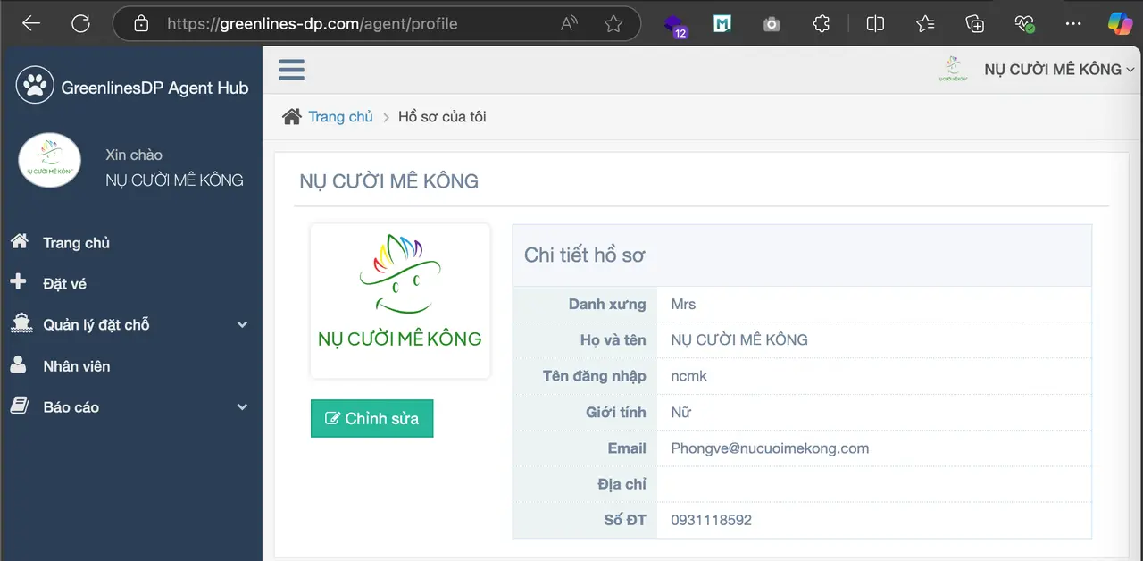 Nụ Cười Mê Kông đại lý chính thức của hãng Greenlines DP
